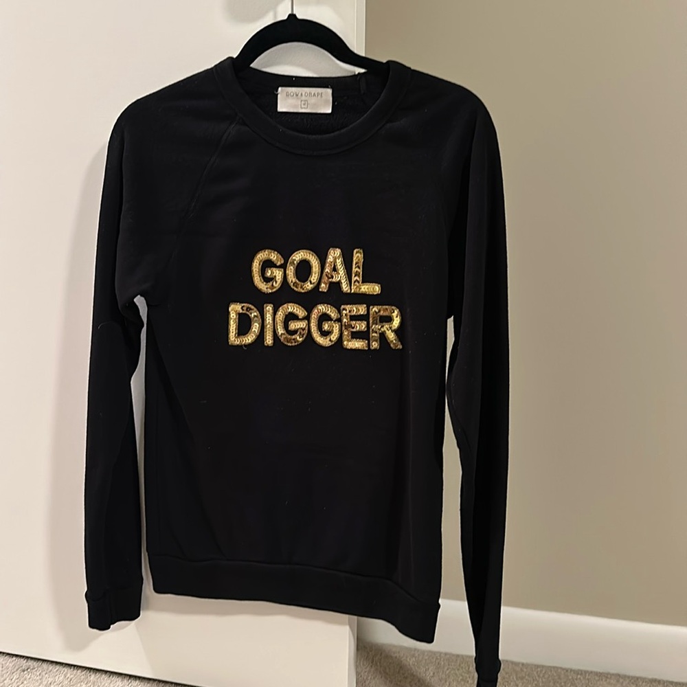 Bow and Drape Sequin Goal Digger Black Crew Neck Sweater